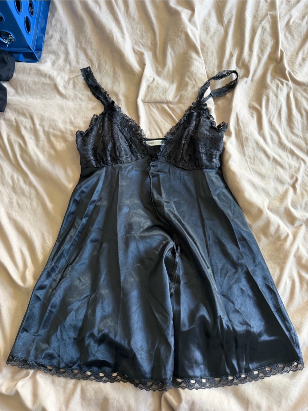Vintage Victoria's Secret Black Lace-Trim Satin Slip